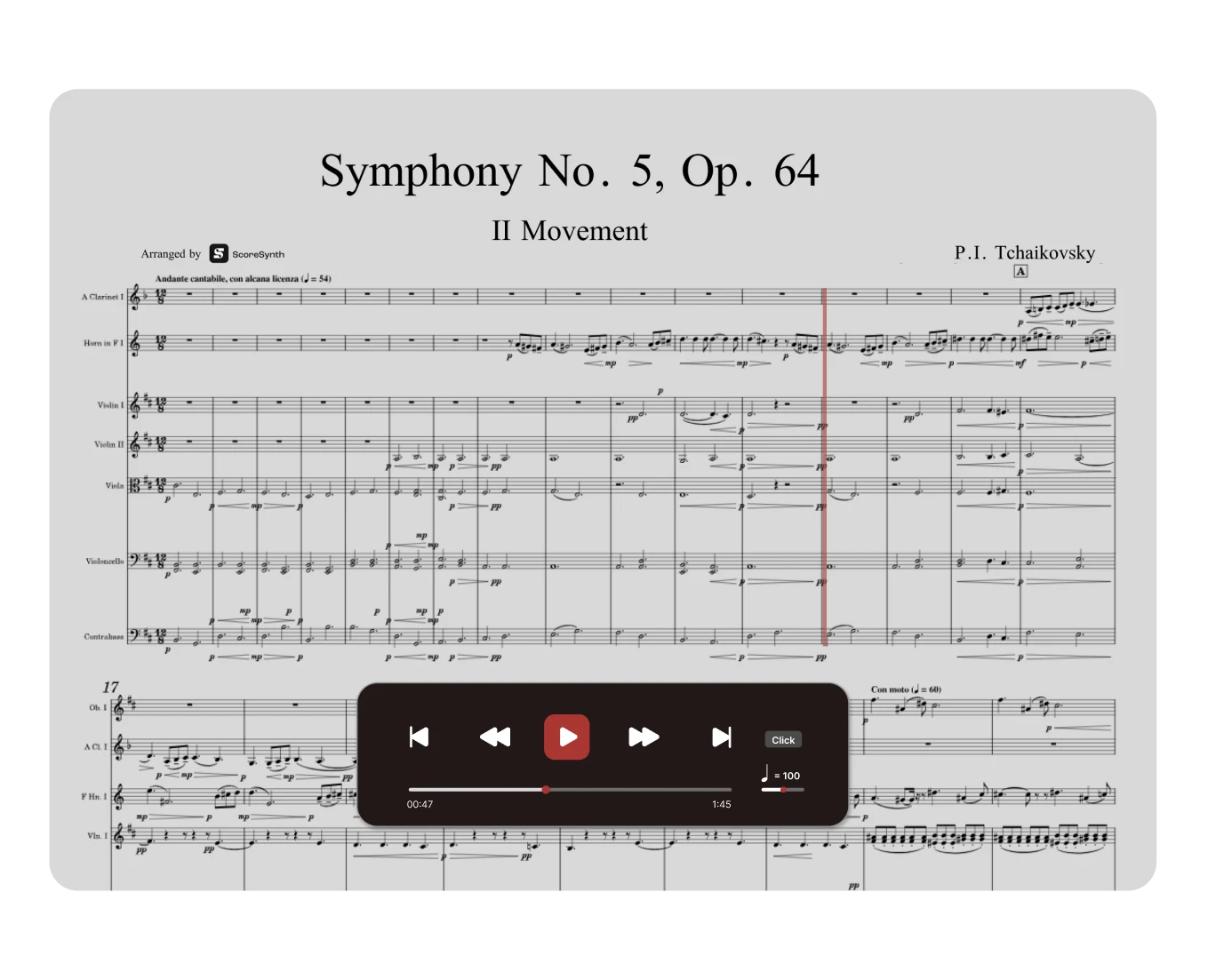 ScoreSynth MIDI to sheet music conversion — finished orchestral score